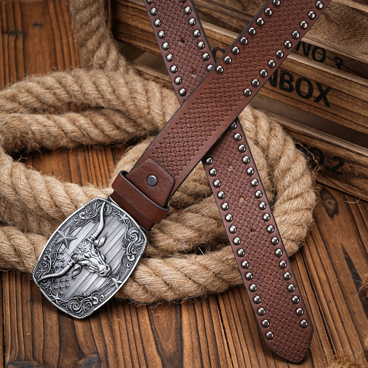 Bull Head Engraved Buckle PU Leather Belts by RiderOut