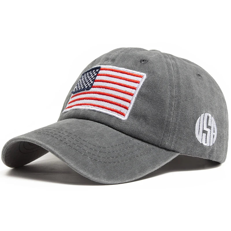 USA Flag Retro Embroidery Washed Cotton Baseball Cap by RiderOut™