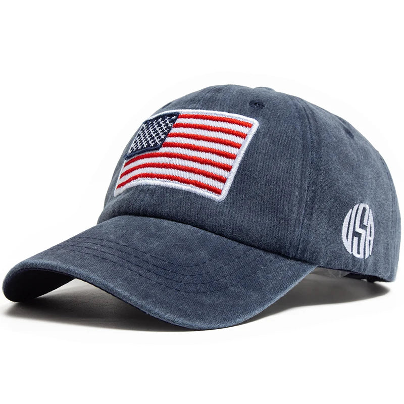 USA Flag Retro Embroidery Washed Cotton Baseball Cap by RiderOut™