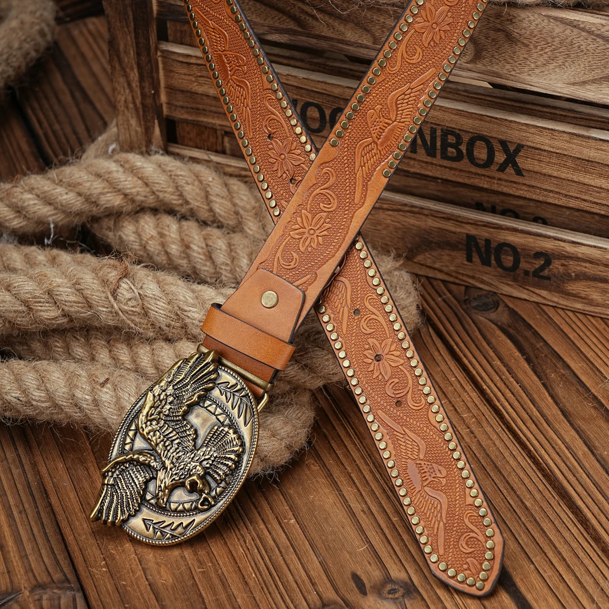 American Eagle Engraved Buckle PU Leather Belts by RiderOut