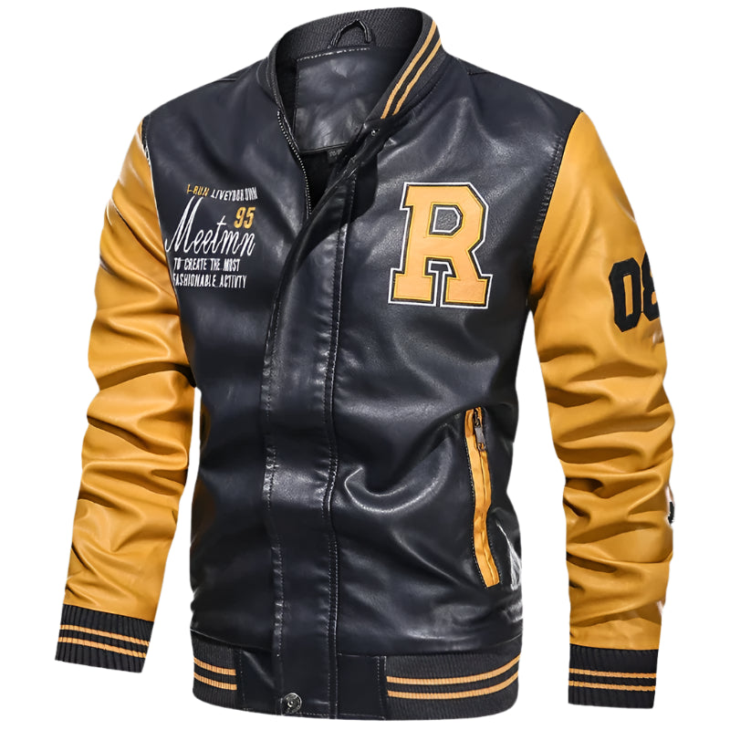 American Baseball Collar Pilot PU Leather Jacket by RiderOut