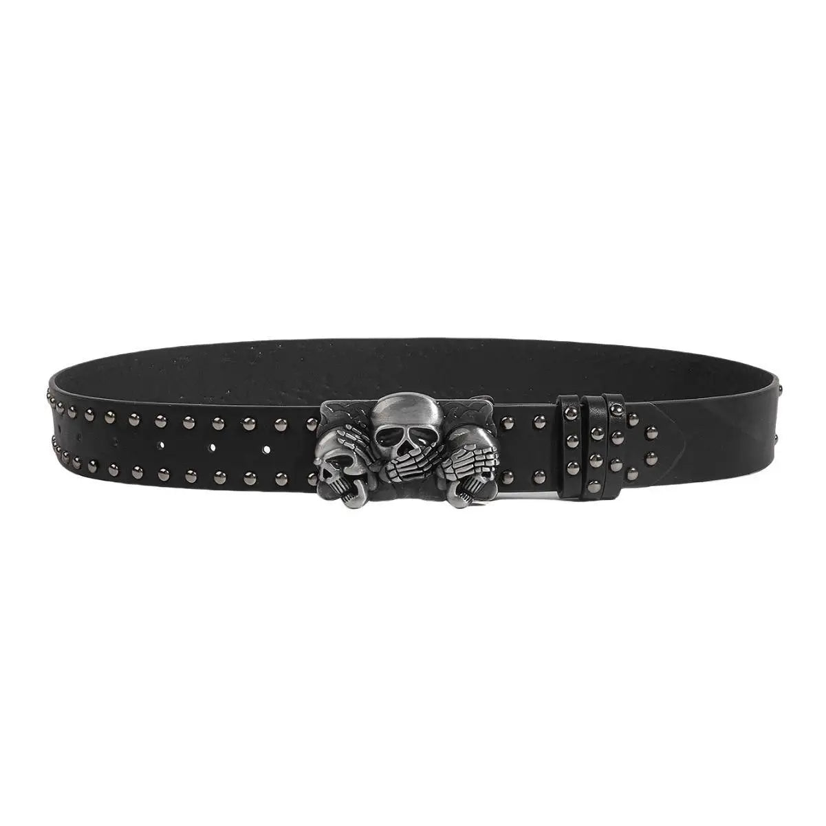 Black Skull Metal Buckle PU Leather Unisex Belt by RiderOut™