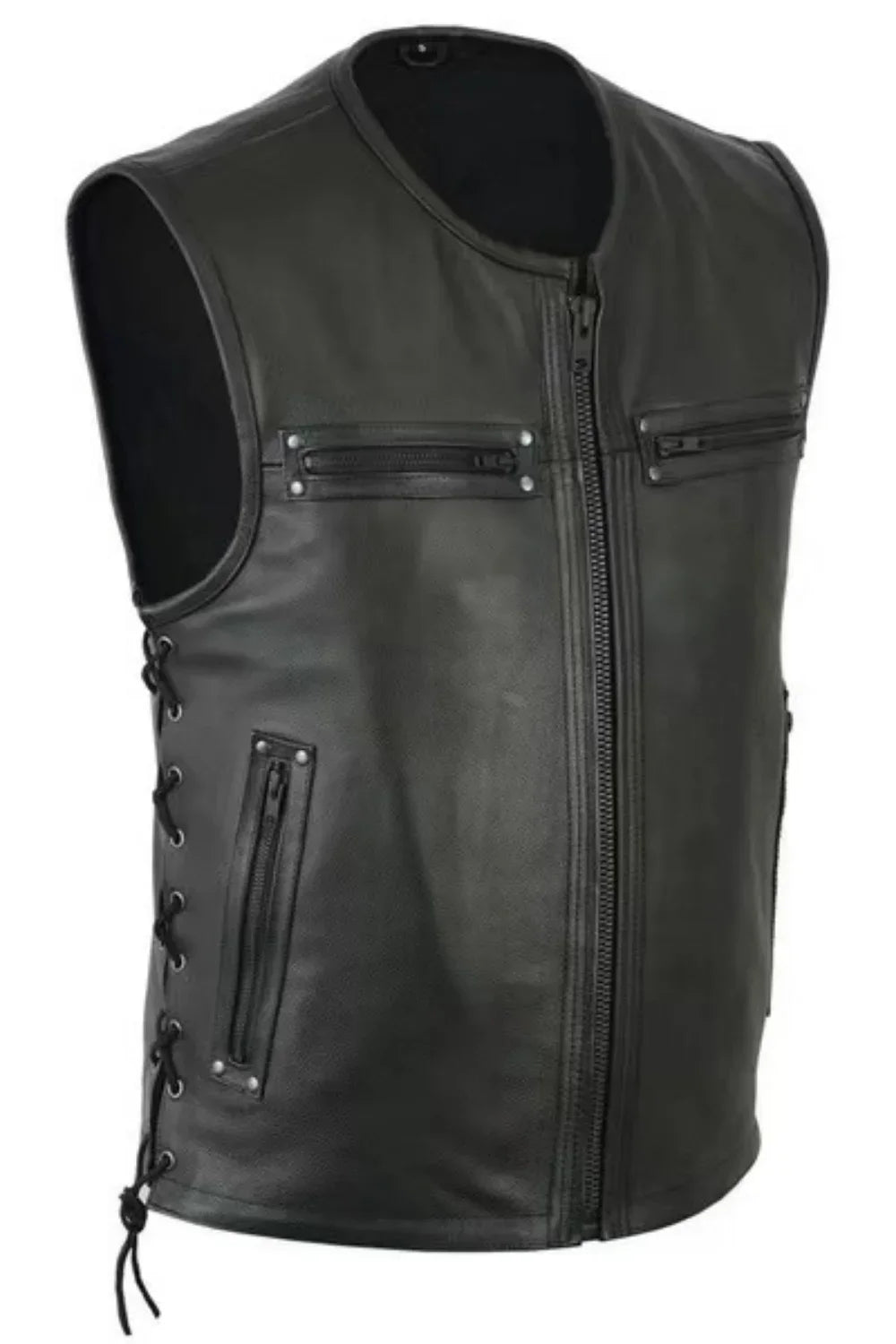 Black Motorcycle PU Leather Vest by RiderOut