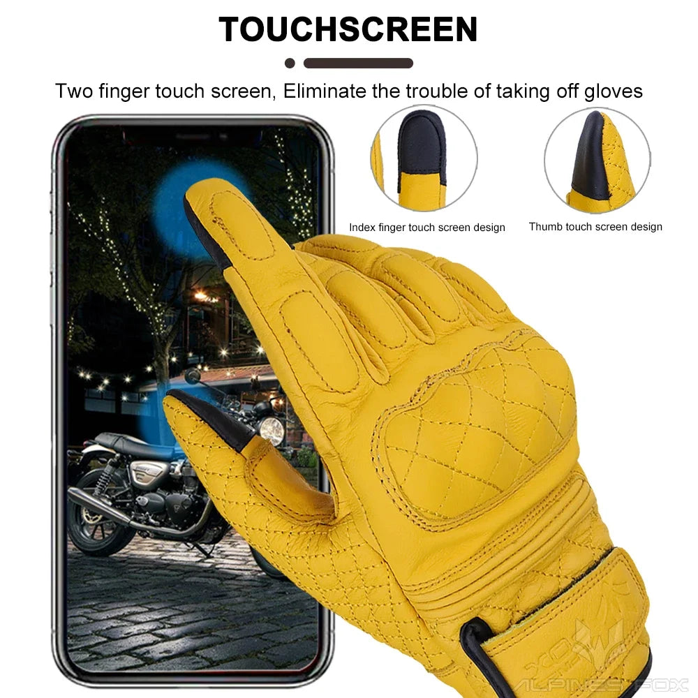 Retro Motorcycle Genuine Leather Gloves by RiderOut™