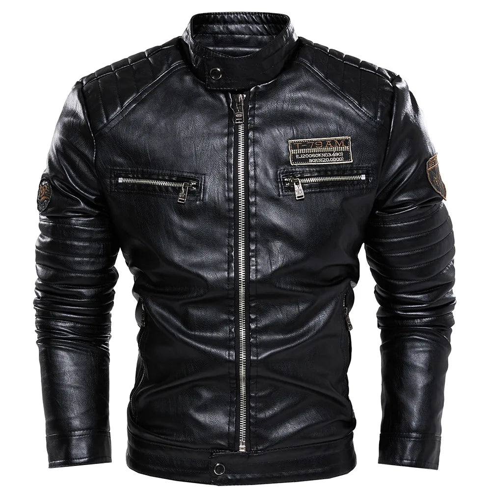 Stand Collar Leather Moto Jacket by RiderOut