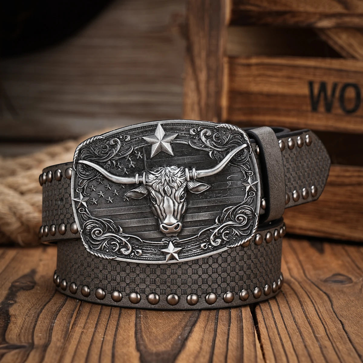 Bull Head Engraved Buckle PU Leather Belts by RiderOut