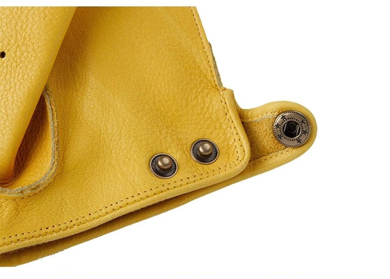 HD Skull Logo Yellow Full Finger Vintage Motorcycle Gloves by RiderOut