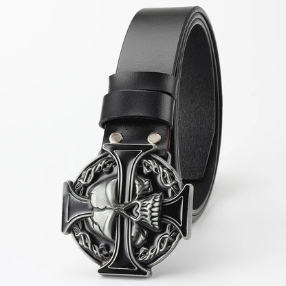 Ghost Head Belt Buckle Leather Belt by RiderOut