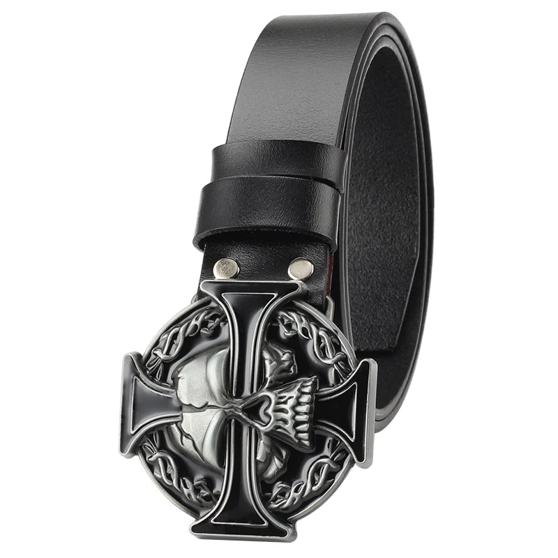 Ghost Head Belt Buckle Leather Belt by RiderOut