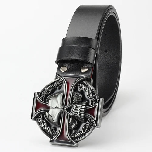 Ghost Head Belt Buckle Leather Belt by RiderOut