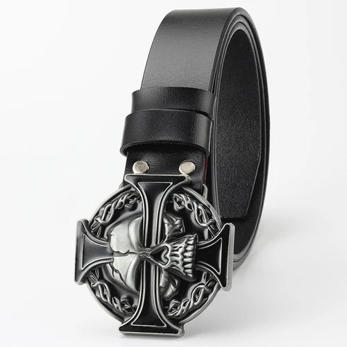 Ghost Head Belt Buckle Leather Belt by RiderOut