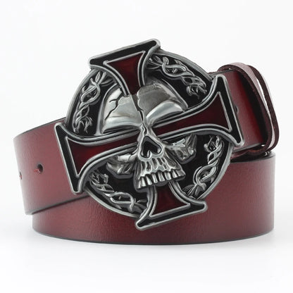 Ghost Head Belt Buckle Leather Belt by RiderOut