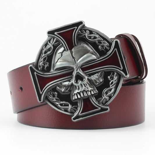 Ghost Head Belt Buckle Leather Belt by RiderOut