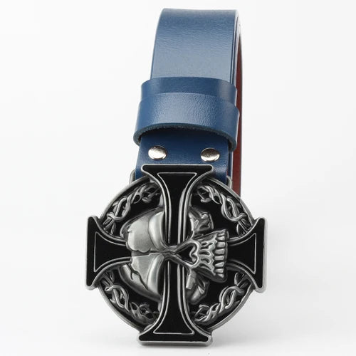 Ghost Head Belt Buckle Leather Belt by RiderOut