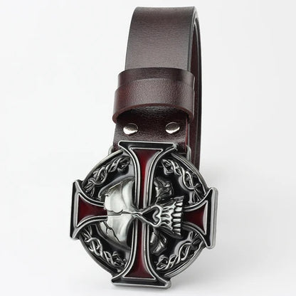 Ghost Head Belt Buckle Leather Belt by RiderOut