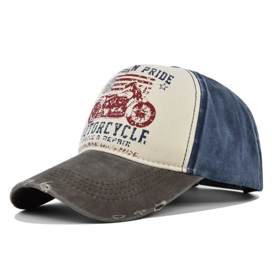 Vintage Motorcycle Print Baseball Caps by RiderOut™