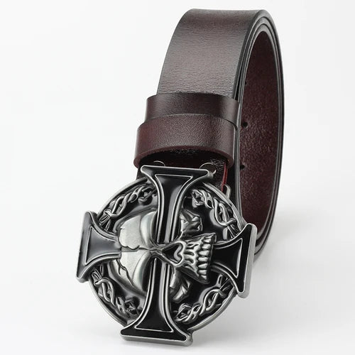 Ghost Head Belt Buckle Leather Belt by RiderOut