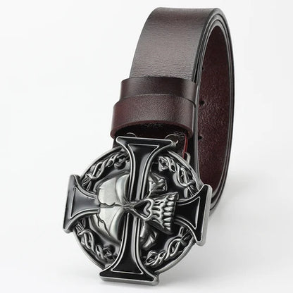 Ghost Head Belt Buckle Leather Belt by RiderOut