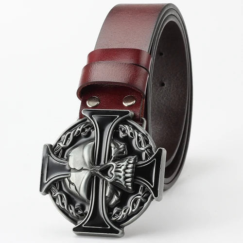 Ghost Head Belt Buckle Leather Belt by RiderOut