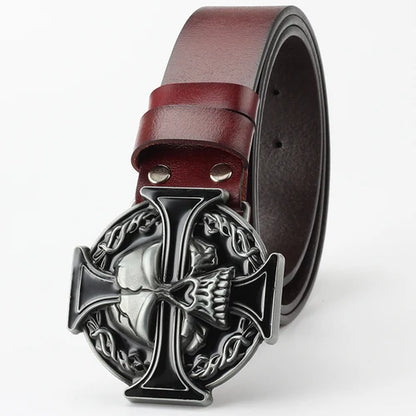 Ghost Head Belt Buckle Leather Belt by RiderOut