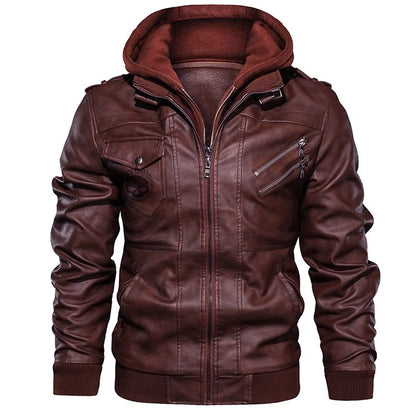 H D Skull Logo Hooded Leather Jacket