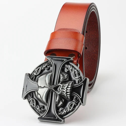 Ghost Head Belt Buckle Leather Belt by RiderOut