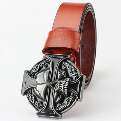 Ghost Head Belt Buckle Leather Belt by RiderOut