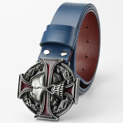 Ghost Head Belt Buckle Leather Belt by RiderOut
