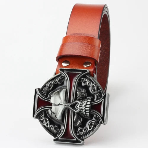 Ghost Head Belt Buckle Leather Belt by RiderOut