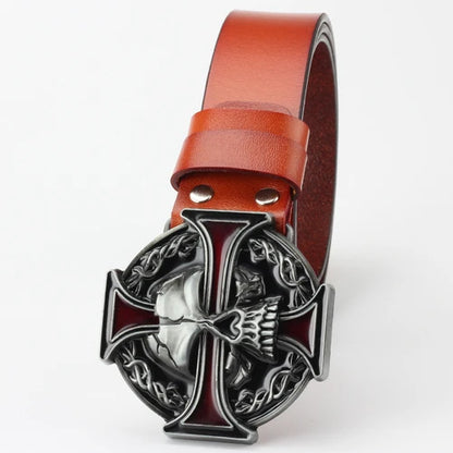 Ghost Head Belt Buckle Leather Belt by RiderOut