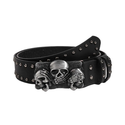 Black Skull Metal Buckle PU Leather Unisex Belt by RiderOut™