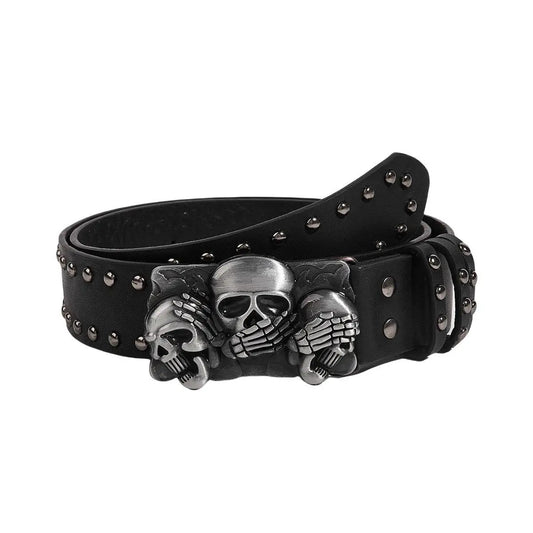 Black Skull Metal Buckle PU Leather Unisex Belt by RiderOut™