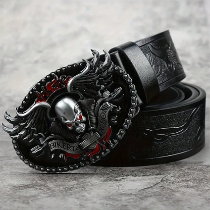 Skull Ghost Head Bikers Buckle Belt by RiderOut