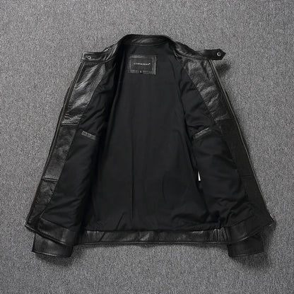 Cowhide Leather Stand Collar Motorcycle Jacket by RiderOut