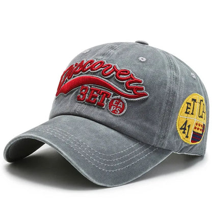 Letter Embroidery Vintage Washed Cotton Baseball Cap by RiderOut™