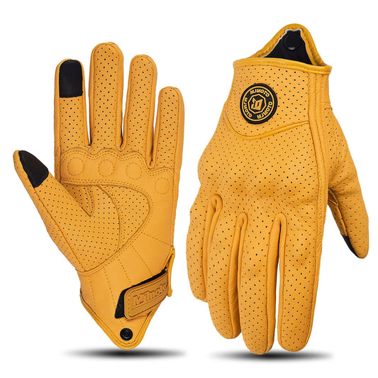 Retro Yellow Leather Motorcycle Gloves by RiderOut™