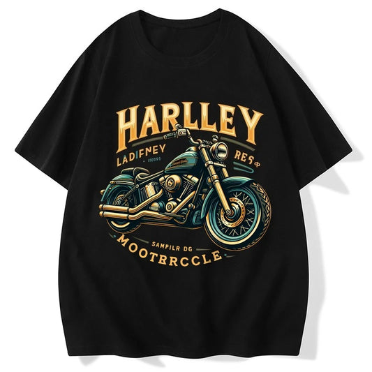 Retro H D Design Print Loose Cotton T-Shirt by RiderOut™
