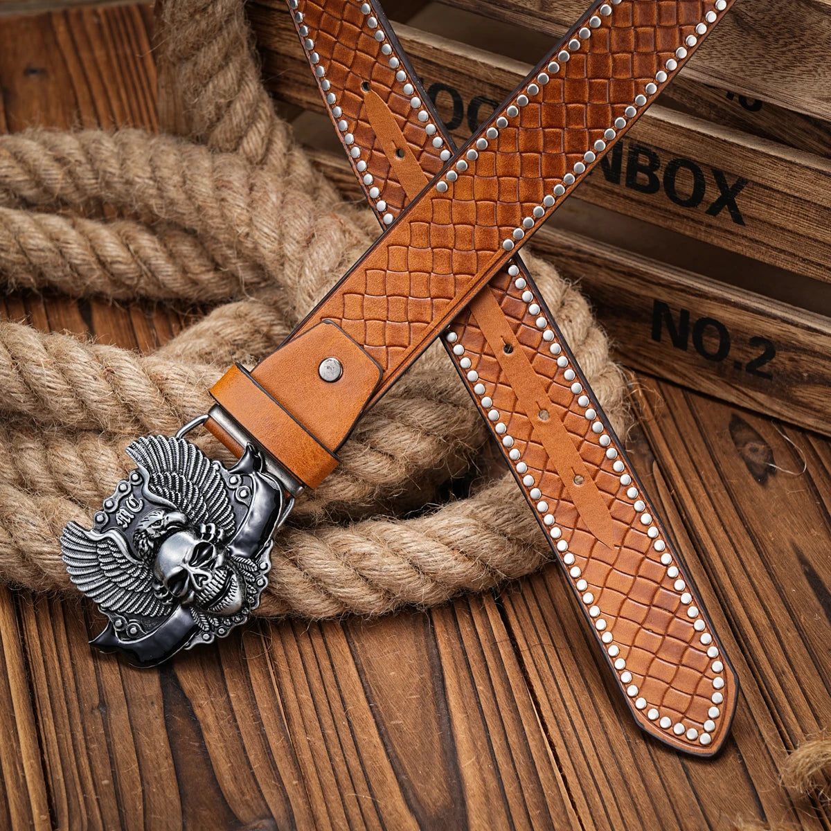 Skull Wings Engraved Buckle PU Leather Belts by RiderOut