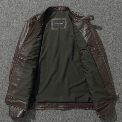 Genuine Leather Slim Fit Stand Collar Jacket by RiderOut