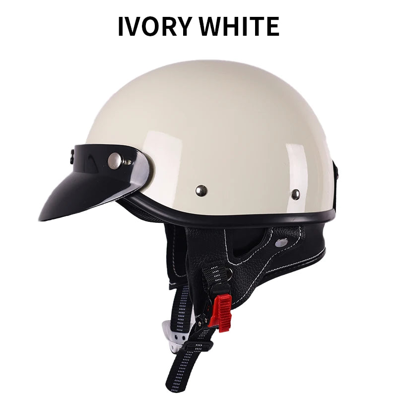 Ivory White Half Shell with Neck Warmer Motorcycle Helmet by RiderOut™