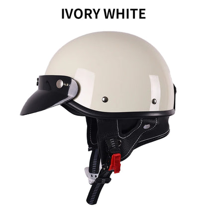 Ivory White Half Shell with Neck Warmer Motorcycle Helmet by RiderOut™