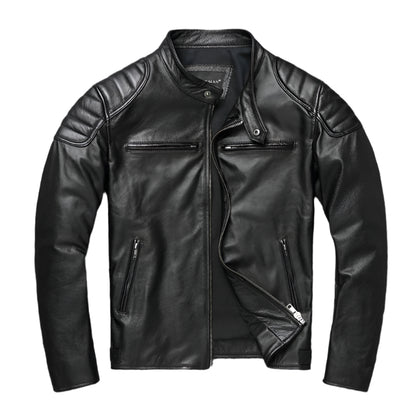 Cowhide Leather Stand Collar Motorcycle Jacket by RiderOut