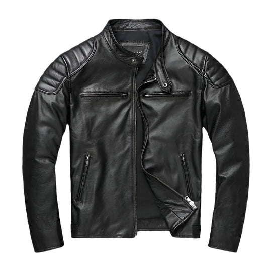 Cowhide Leather Stand Collar Motorcycle Jacket by RiderOut