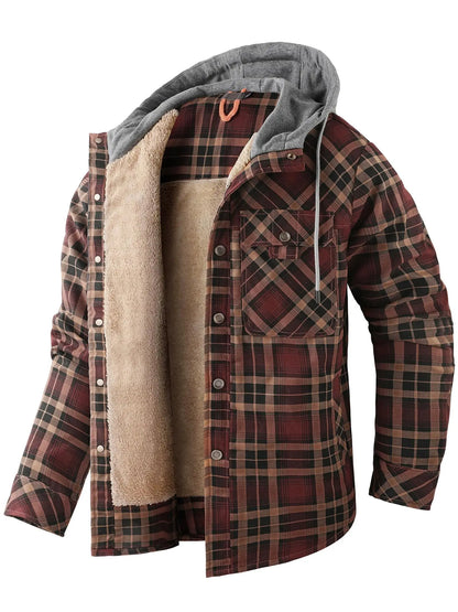 Plaid Flannel Snap Fleece Warm Hoodie by RiderOut