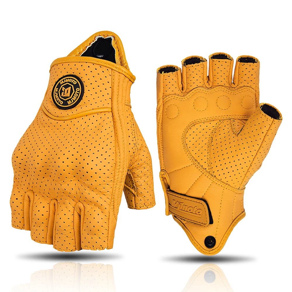 Retro Leather Motorcycle Half Finger Gloves by RiderOut