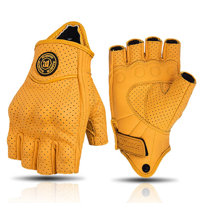Retro Leather Motorcycle Half Finger Gloves by RiderOut