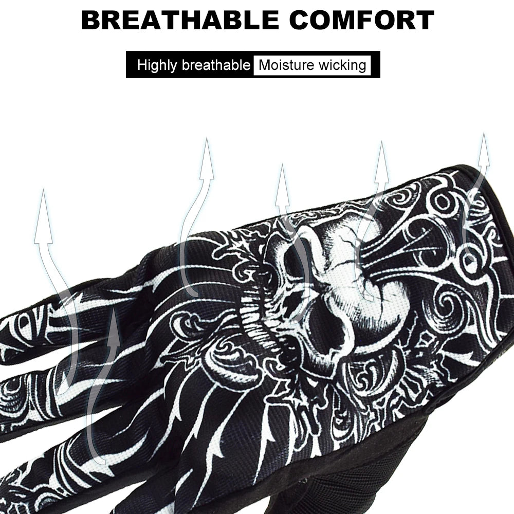 Skull Print Black Motorcycle Gloves by RiderOut™