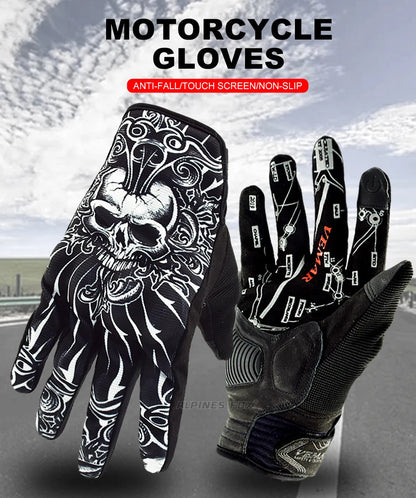 Skull Print Black Motorcycle Gloves by RiderOut™