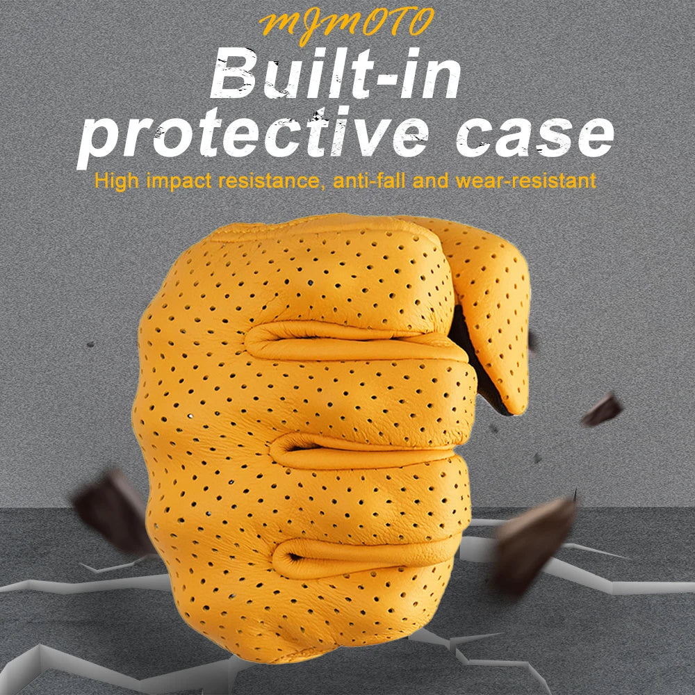 Retro Yellow Leather Motorcycle Gloves by RiderOut™