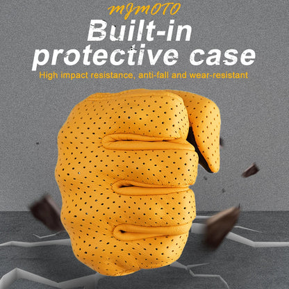 Retro Yellow Leather Motorcycle Gloves by RiderOut™